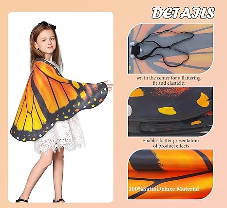 Photo 1 of  Monarch Butterfly-Wings-Costume for Girls Dress-Up, Kids Fairy Costumes