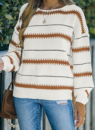 Photo 1 of Asvivid Striped Turtleneck Button Knit Sweaters for Women Lightweight Long Sleeve Knit Pullover Jumper Tops - XL