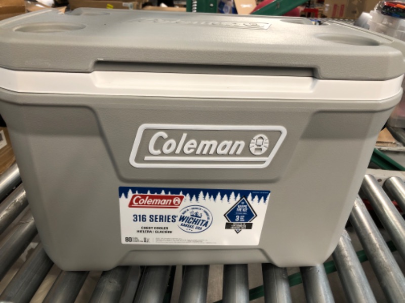 Photo 2 of **DAMAGE** **SEE NOTES** Coleman 316 Series 70QT Hard Chest Cooler, Silver Ash