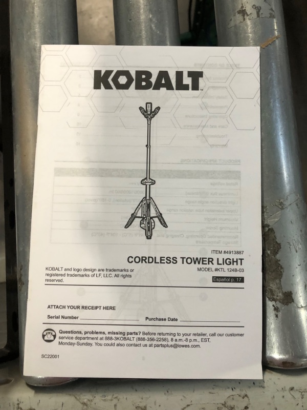 Photo 3 of *MISSING BATTERY*
Kobalt 3000-Lumen LED Blue Battery-operated Stand Work Light
