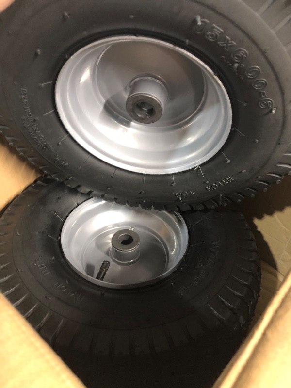 Photo 3 of (2 Pack) 15 x 6.00-6 Tire and Wheel Set - for Lawn Tractors with 3/4" Sintered iron bushings 15" x 6.00-6" Silver