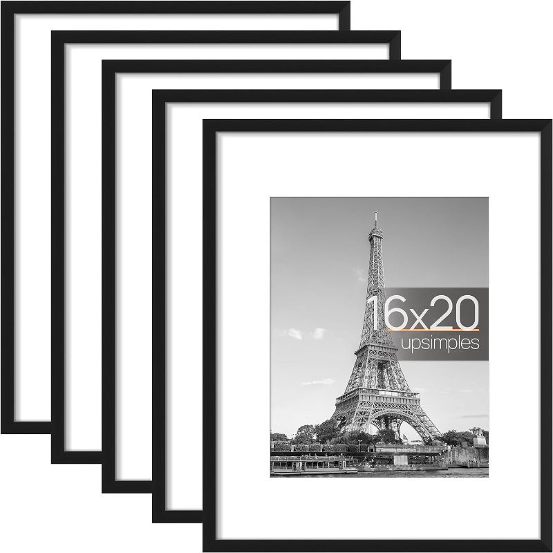 Photo 1 of (Minor Damage) upsimples 16x20 Picture Frame Set of 5, Display Pictures 11x14 with Mat or 16x20 Without Mat, Wall Gallery Poster Frames, Black