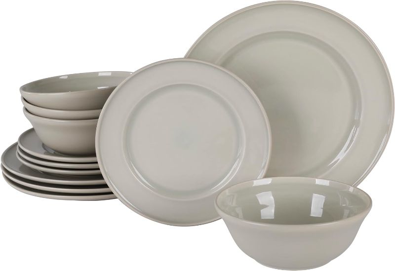 Photo 1 of (BROKEN PLATE) - Martha Stewart Portillo 12 Piece Reactive Stoneware Dinnerware Set - Sharkey Gray