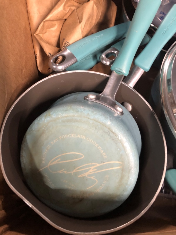Photo 4 of (DIRTY/NEEDS CLEANING) - Rachael Ray Cucina Nonstick Cookware Pots and Pans Set, 12 Piece, Agave Blue