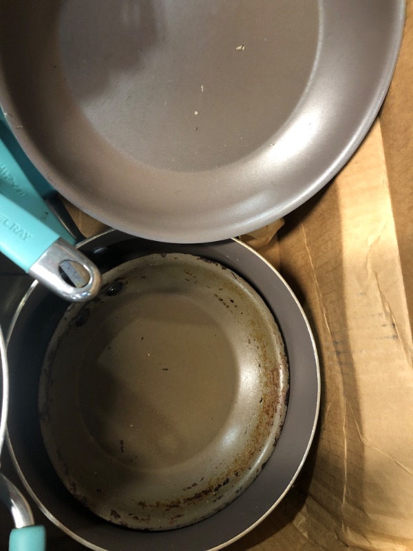 Photo 3 of (DIRTY/NEEDS CLEANING) - Rachael Ray Cucina Nonstick Cookware Pots and Pans Set, 12 Piece, Agave Blue