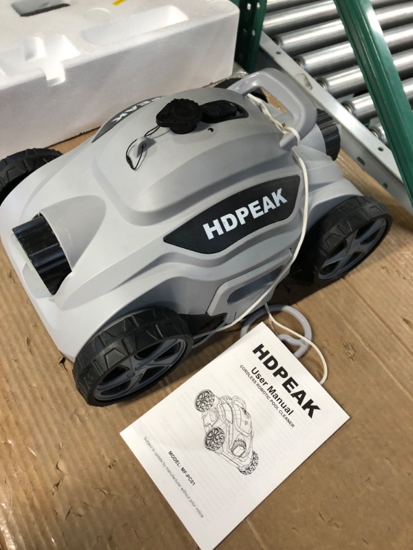 Photo 1 of READ NOTES******
Cordless Robotic Pool Cleaner, HDPEAK Pool Vacuum Lasts 110 Mins, Auto-Parking, Rechargeable, Automatic Cordless Pool Vacuum Ideal for Above/In-Ground Pools Up to 50 feet, Grey