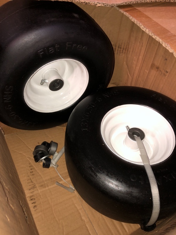 Photo 1 of 11x4.00-5 lawn mower tires flat free, Solid Smooth Tires and Wheel with 3/4" or 5/8" & 1/2" Precision bearings, 3.4"-5" Centered Hub, for Zero-Turn Lawn Mowers, Extra Universal Adapter Kit (2 Pack)