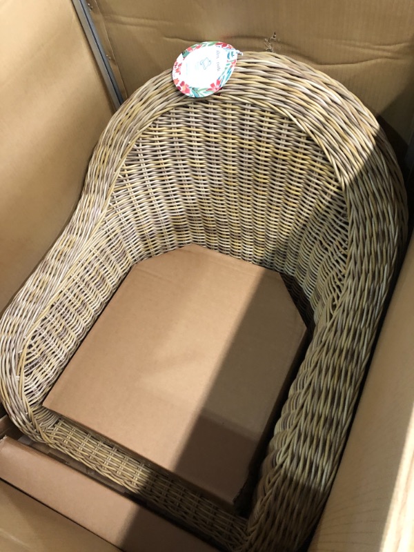 Photo 5 of ***READ NOTES*****
allen + roth Serena Park Set of 2 Wicker Light Brown Steel Frame Stationary Dining Chair(s) with Blue Cushioned Seat
