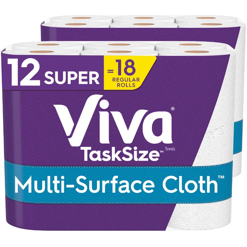 Photo 1 of Viva Multi-Surface Cloth Paper Towels, Task Size - 12 Super Rolls (2 Packs of 6) = 18 Regular Rolls (81 Sheets Per Roll)