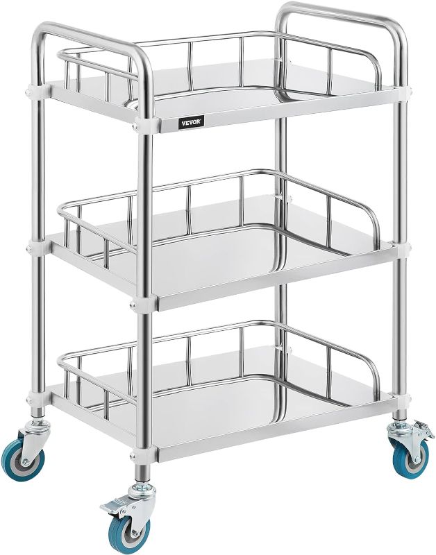 Photo 1 of  Shelf Stainless Steel Utility Cart Catering Cart with Wheels Medical Dental Lab Cart Rolling Cart Commercial Wheel Dolly Restaurant Dinging Utility Services (3 Shelves)