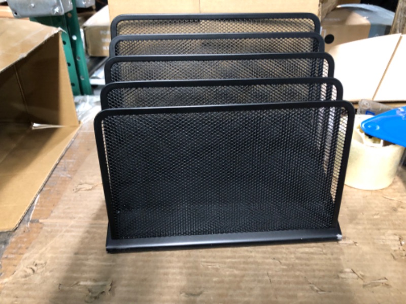 Photo 3 of 1InTheOffice Metal Mesh File Organizer, Black Wire Mesh 5 Section Incline Sorter, Black Finish