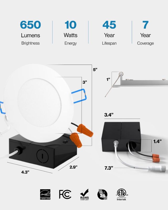 Photo 4 of Sunco 24 Pack 4 Inch Ultra Thin LED Recessed Ceiling Lights Slim, 6000K Daylight Deluxe, ( SIMILAR TO STOCK PHOTO)
