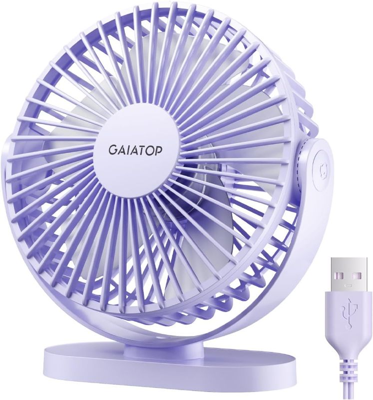 Photo 1 of Gaiatop USB Desk Fan, 3 Speeds Powerful Portable Fan, 5.5 Inch Quiet Cooling Mini Fan, 90° Rotate Small Table Fan with 5ft Cable, Purple, 2PK