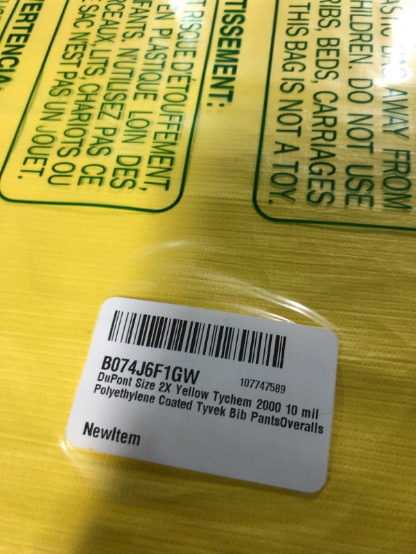 Photo 3 of DuPont Size 2X Yellow Tychem 2000 10 mil Polyethylene Coated Tyvek Bib PantsOveralls