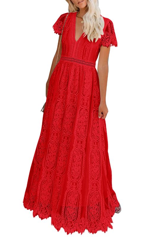 Photo 1 of PRETTYGARDEN Women's Floral Lace Maxi Dress SIZE Large Red