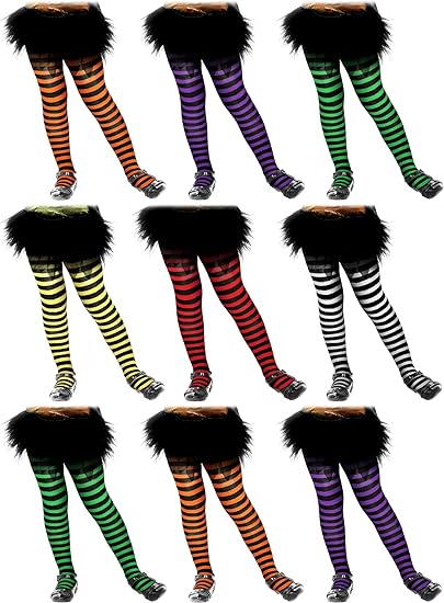 Photo 1 of ***non refundable**
Jeyiour 9 Pcs Halloween Children Striped Tights Striped Witch Tights Full Length Pantyhose for Girls Kids Witch Socks Leggings for Cosplay Party Accessory, Multicolored