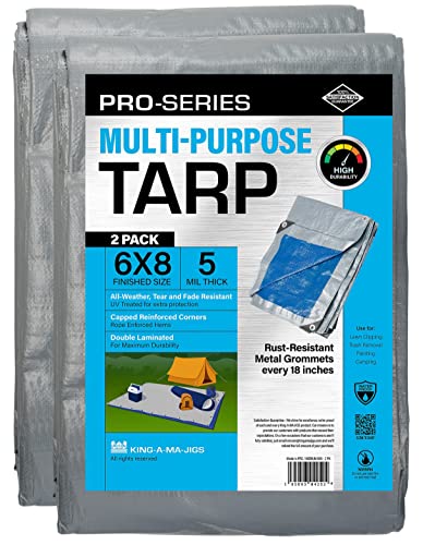 Photo 1 of (2 Pack) 6x8 Tarps, Waterproof Plastic Poly 5.5 Mil Thick Tarpaulin with Metal Grommets Every 18 Inches