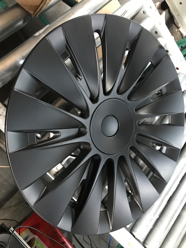 Photo 1 of KAVANIC Fits Tesla Model Y Wheel Cover 19 Inch Hubcap Matte Black Support Logo Range Improvement (4 PCS) Induction Style 2020-2023 Model Y Wheel Cover Replacement Accessories Induction Style Matt Black