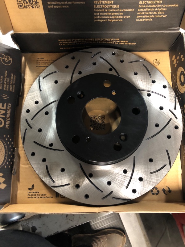 Photo 2 of Front Coated Drilled Slotted Disc Brake Rotors Pair For Hyundai Kia Sonata Elantra Tucson Optima Soul Sportage Kona GT Forte Veloster Niro EV Seltos Electric KD-100405 KD-100405 Front