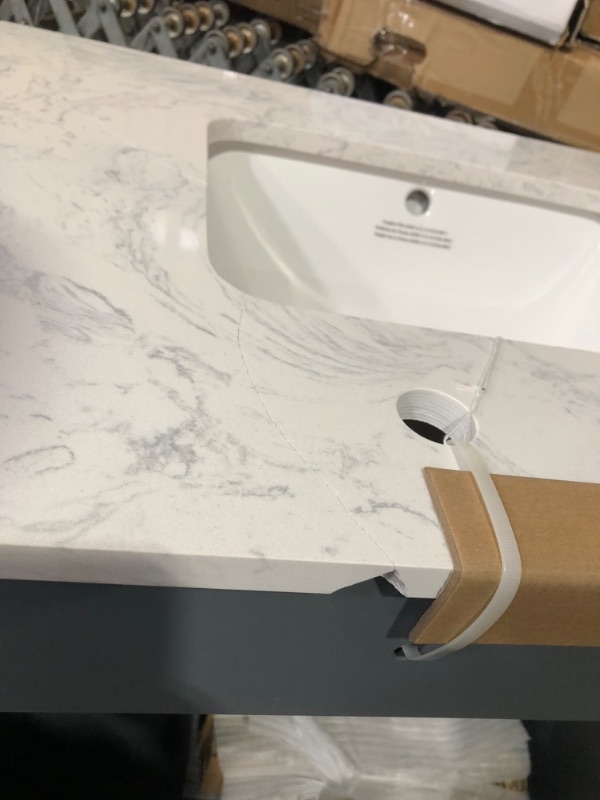 Photo 6 of ***MAJOR DAMAGE - SEE COMMENTS***
ALLEN + ROTH BROOKVIEW 30-IN SLATE BLUE UNDERMOUNT SINGLE SINK BATHROOM VANITY WITH CARRARA ENGINEERED MARBLE TOP