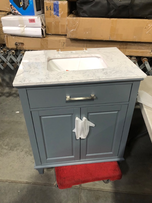 Photo 3 of ***MAJOR DAMAGE - SEE COMMENTS***
ALLEN + ROTH BROOKVIEW 30-IN SLATE BLUE UNDERMOUNT SINGLE SINK BATHROOM VANITY WITH CARRARA ENGINEERED MARBLE TOP