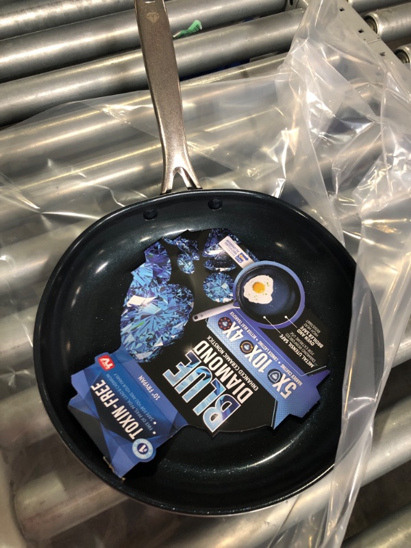 Photo 1 of ***USED*** Blue Diamond Cookware Diamond Infused Ceramic Nonstick 10" Frying Pan Skillet, PFAS-Free, Dishwasher Safe, Oven Safe, Blue Blue 10" Frying Pan Skillet Non-Induction
