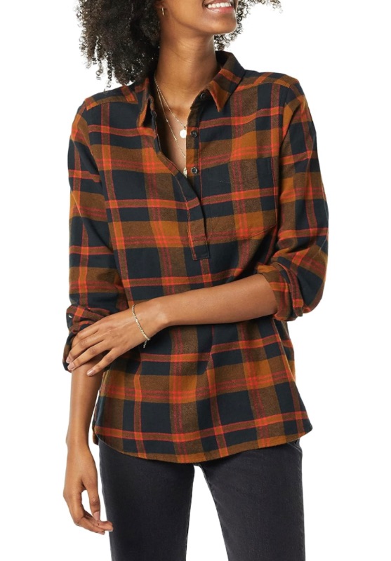 Photo 1 of Goodthreads Women's Brushed Flannel Long-Sleeve Relaxed-Fit Popover Shirt Dress xxl
