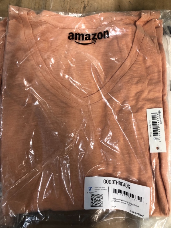 Photo 2 of (Peach color)Amazon Essentials Women's Vintage Cotton Long Sleeve V-Neck T-Shirt large