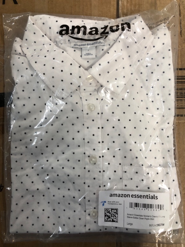 Photo 2 of Amazon Essentials Women's Classic-Fit Long-Sleeve Button-Down Poplin Shirt Large White, Dots