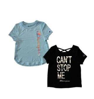 Photo 1 of Champion Girl's 2 Pack Polyester & Cotton Graphic Print Active Tees (Black/Candid Blue, 5/6)