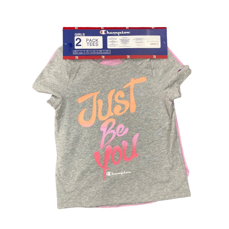 Photo 1 of Champion Girls 2-Pack Active Wear UPF 30 Moisture Wicking Criss Cross Back T-shirts (Pink/Grey, 10/12)
