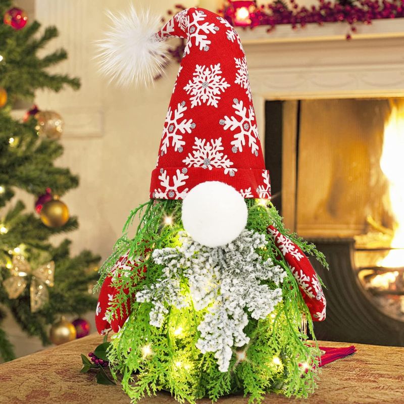 Photo 1 of Tabletop Small Christmas Tree with Lights - 18 Inch Artificial Mini Christmas Trees for Winter Holiday Xmas Decor, Red Gnome Christmas Decorations for Home Office