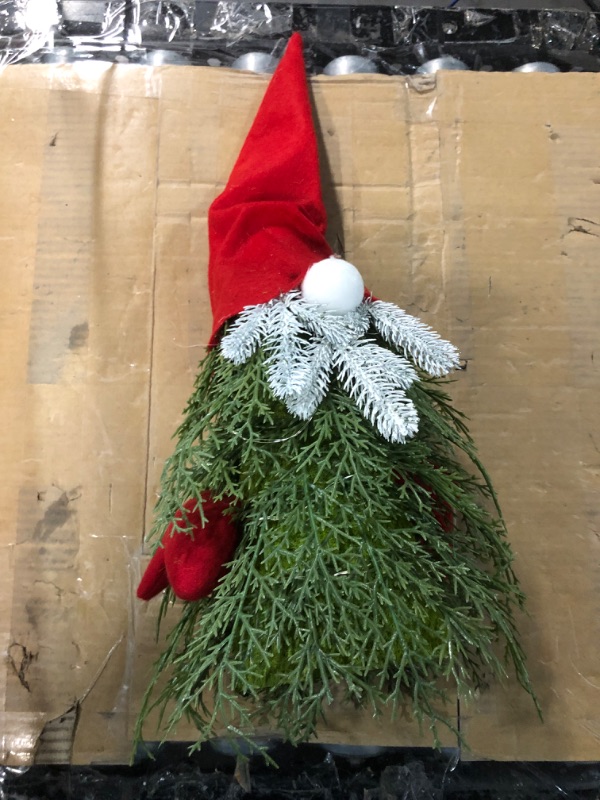 Photo 1 of Tabletop Small Christmas Tree with Lights - 18 Inch Artificial Mini Christmas Trees for Winter Holiday Xmas Decor, Red Gnome Christmas Decorations for Home Office