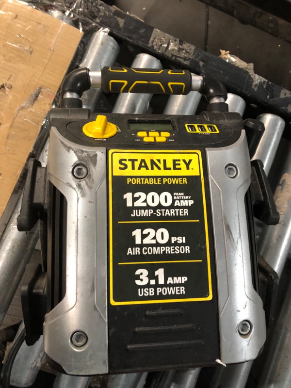 Photo 3 of **SEE NOTES/FOR PARTS*
STANLEY J5C09D Digital Portable Power Station Jump Starter 1200 Peak Amp Battery Booster, 120 PSI Air Compressor, 3.1A USB Ports, Battery Clamps