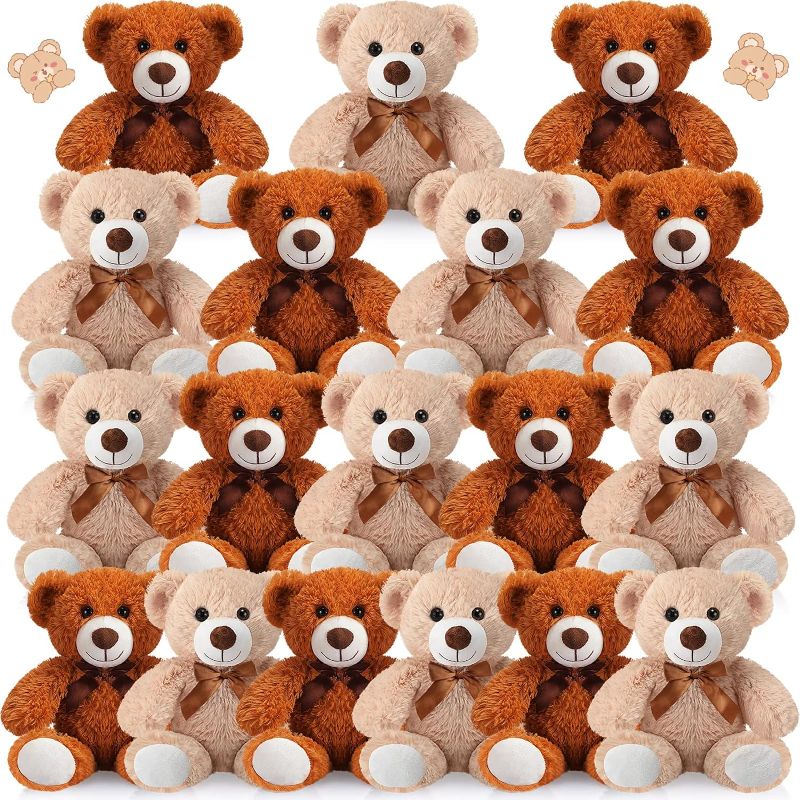 Photo 1 of **STOCK IMAGE IS A REFERENCE ONLY*
36 Pieces 14 Inches Stuffed Bears Animals Plush Toys Bulk Soft Cute Small Shaggy Bear  (Light Brown, Dark Brown, White)