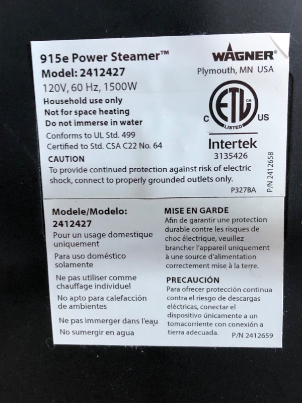 Photo 5 of **MISSING HARDWARE- UNABLE TO TEST**
Wagner Spraytech C900054 905e AutoRight Multi-Purpose Steam Cleaner,