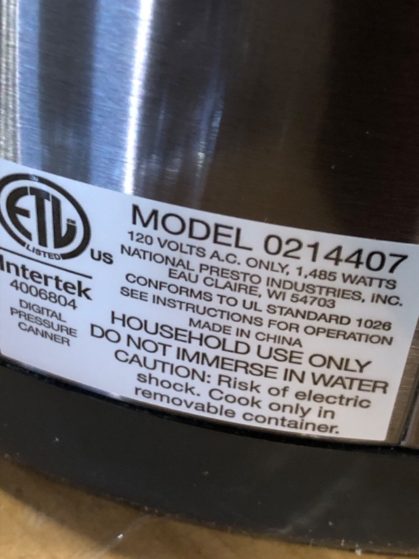 Photo 5 of **NEW, OPEN FOR INSPECTION- UNABLE TO TEST**
12 Qt Electric Pressure Canner