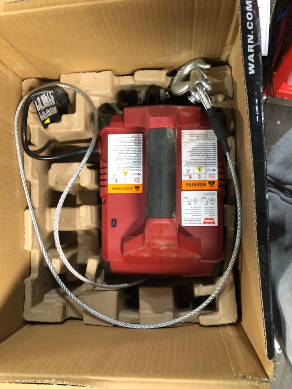 Photo 3 of **USED** WARN 885000 PullzAll Corded 120V AC Portable Electric Winch with Steel Cable: 1/2 Ton (1,000 Lb) Pulling Capacity , Red