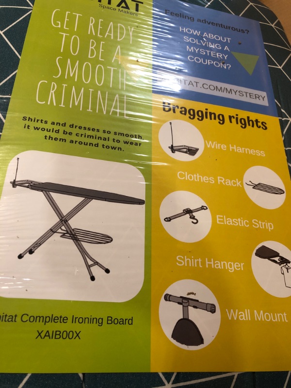 Photo 1 of ***MAJOR DAMAGE - BENT - SEE PICTURES - WOBBLES***
Xabitat Full Size Ironing Board 57" X 15" W/Wall Mount Hanger Easy to Fold Green + Grey
