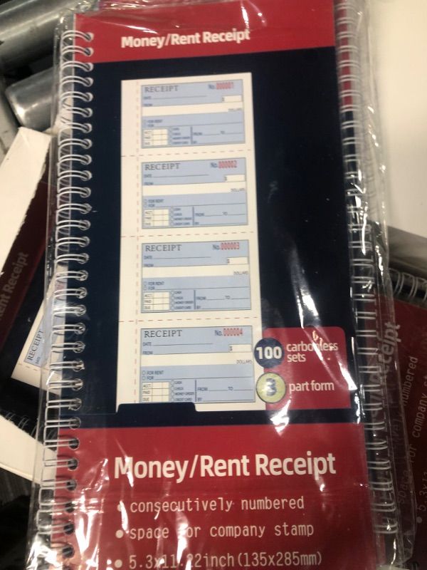 Photo 3 of Adams Money and Rent Receipt Book, 2-Part Carbonless, 7-5/8" x 11", Spiral Bound, 200 Sets per Book, 4 Receipts per Page (SC1182), White/Canary