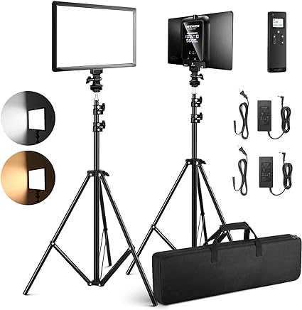 Photo 1 of NEEWER 2.4G LED Panel Video Light Soft Lighting Kit, 12.9" Key Light with Stand/Remote/3200-5600K/CRI97+/Built in 7.4V 5200mAh Battery for Game YouTube Live Streaming Photography
