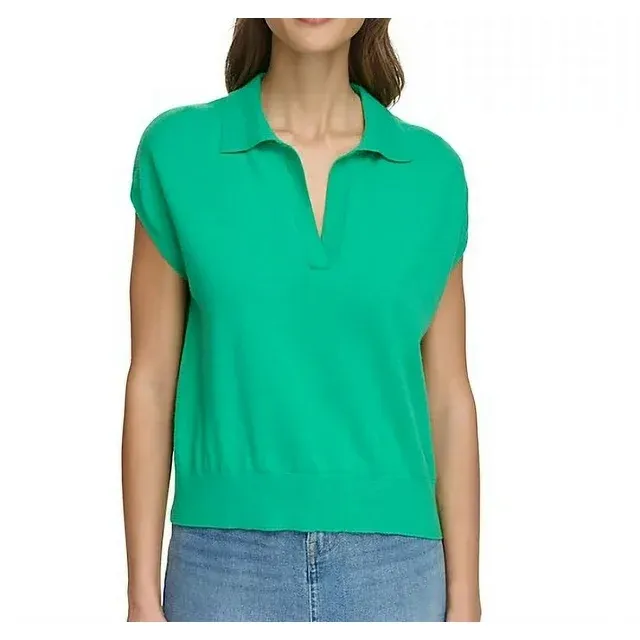 Photo 1 of DKNY Women's Sleeveless Collared Sweater (Clover, xl)
