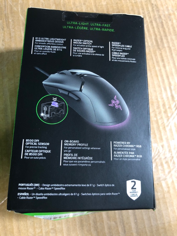 Photo 3 of Razer Viper Mini Ultralight Gaming Mouse: Fastest Gaming Switches - 8500 DPI Optical Sensor - Chroma RGB Under glow Lighting - 6 Programmable Buttons - Drag-Free Cord - Classic Black