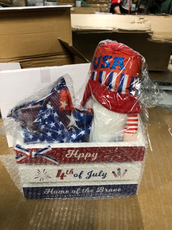 Photo 2 of *******Bundle*****  1.) 4th of July Decorations, Patriotic Gnomes Plush, Mini Crate 4th of July Farmhouse Tiered Tray Decor, Cotton Stars. 2.)