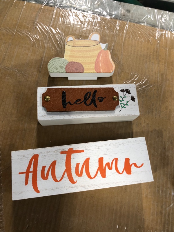 Photo 4 of ********Bundle*******NO returns*********NEEDOMO Fall Decorations for Home, 3-Layered Wooden Pumpkin Decor Block Set with Autumn Element Fall Decor, Rustic Table Centerpiece for Living Room, Fireplace, Dining Table, Tiered Tray,Thanksgiving Decor Yellow-01