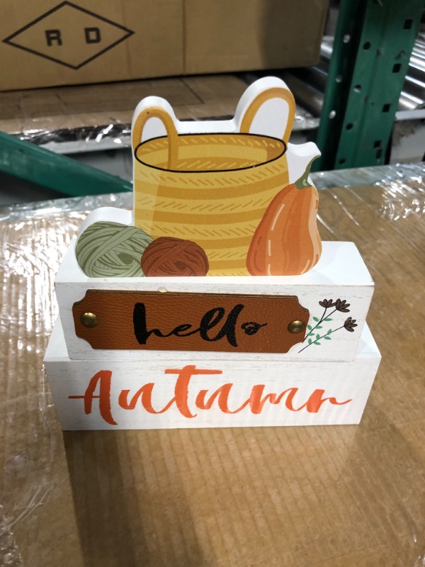 Photo 2 of ********Bundle*******NO returns*********NEEDOMO Fall Decorations for Home, 3-Layered Wooden Pumpkin Decor Block Set with Autumn Element Fall Decor, Rustic Table Centerpiece for Living Room, Fireplace, Dining Table, Tiered Tray,Thanksgiving Decor Yellow-01