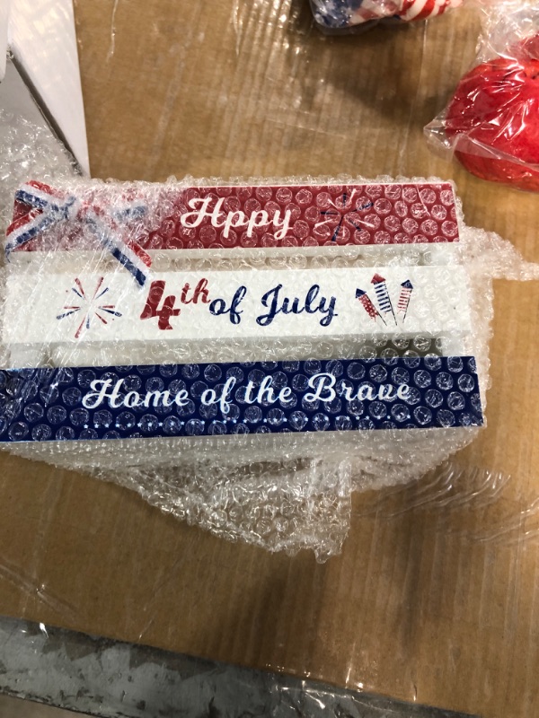 Photo 2 of ********BUNDLE******NO Returns****There are 2 packs in this bundle******4th of July Decorations, Patriotic Gnomes Plush, Mini Crate 4th of July Farmhouse Tiered Tray Decor, Cotton Stars, Stars and Stips, Memorial Day Decor, Summer Decorations for Home