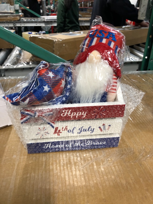 Photo 3 of ********BUNDLE******NO Returns****There are 2 packs in this bundle******4th of July Decorations, Patriotic Gnomes Plush, Mini Crate 4th of July Farmhouse Tiered Tray Decor, Cotton Stars, Stars and Stips, Memorial Day Decor, Summer Decorations for Home