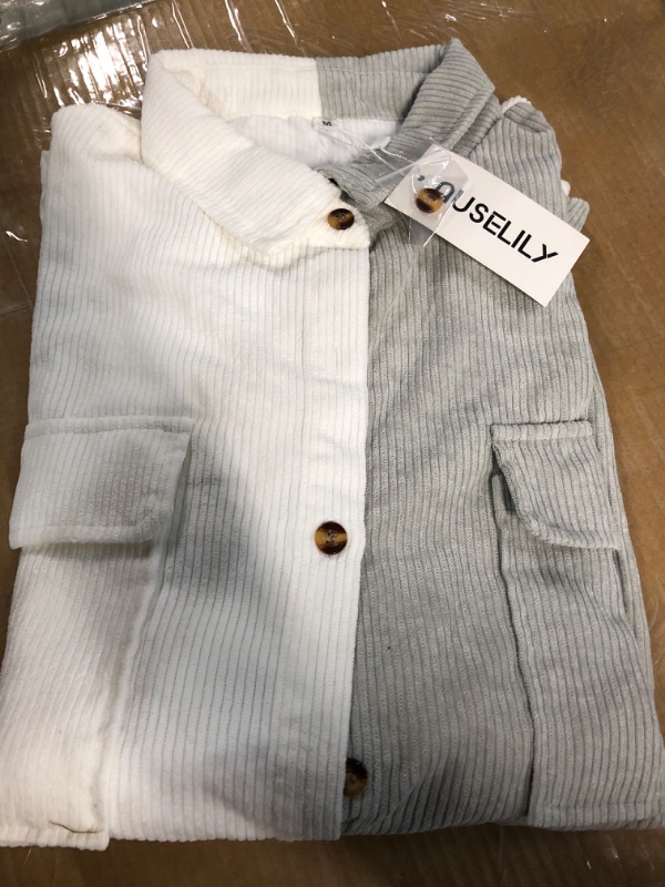 Photo 1 of ***Stock photo used as ref*****AUSELILY Women's Oversized Corduroy Jacket Button Down Shirts Shacket Long Sleeve Blouses Tops Medium, White/Grey