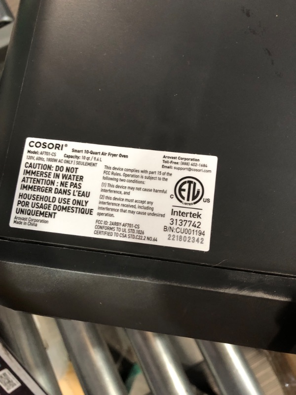 Photo 1 of [FOR PARTS ONLY, NON REFUNDABLE]
COSORI Air Fryer Toaster Combo, 10 Qt Family Size 14-in-1 Functions (1000+ APP Recipes), Dishwasher-Safe Accessories 